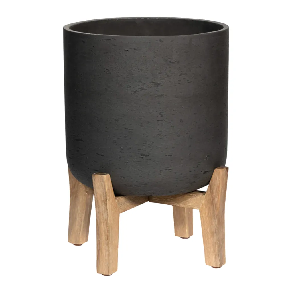 Charlie Plant Pot Low Stand Black Washed