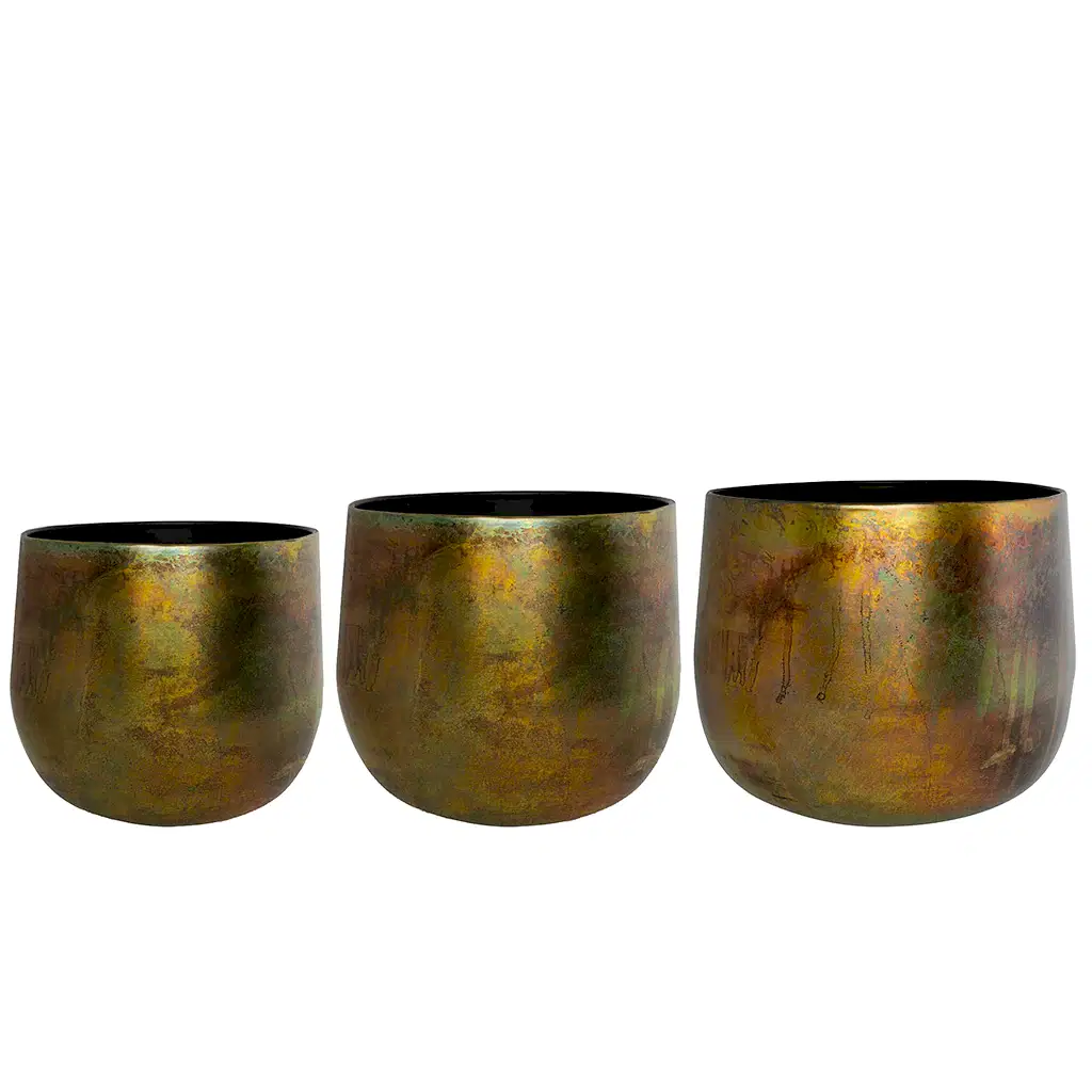 Elisa Metal Plant Pots Set of 3 Vintage Green