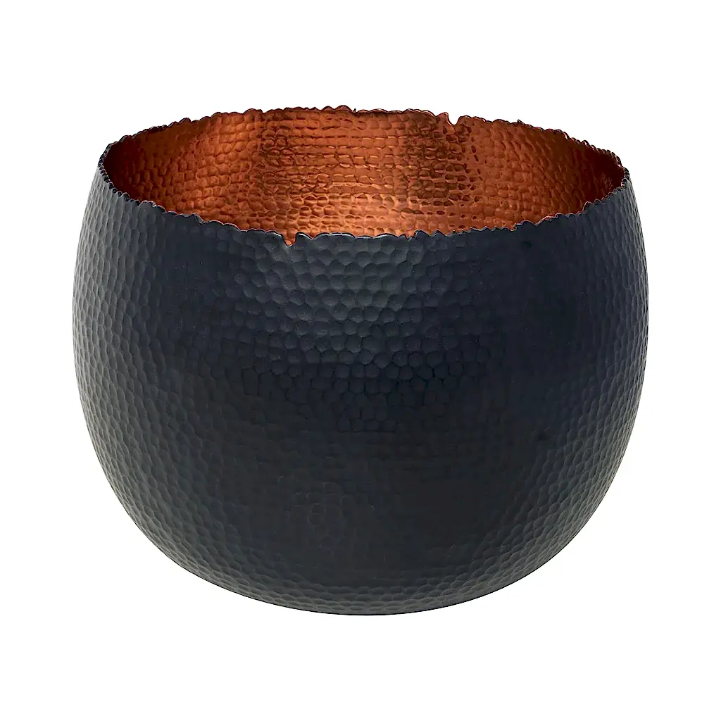 Hammered Houseplant Bowl - Black with Copper 30cm