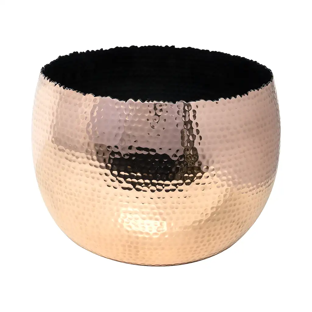 Hammered Houseplant Bowl - Copper with Black 30cm